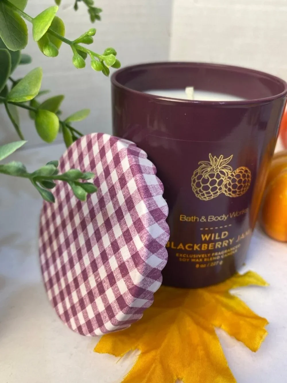 Wild Blackberry Jam Signature Single Wick Candle Gingham Scalloped Lid NEW